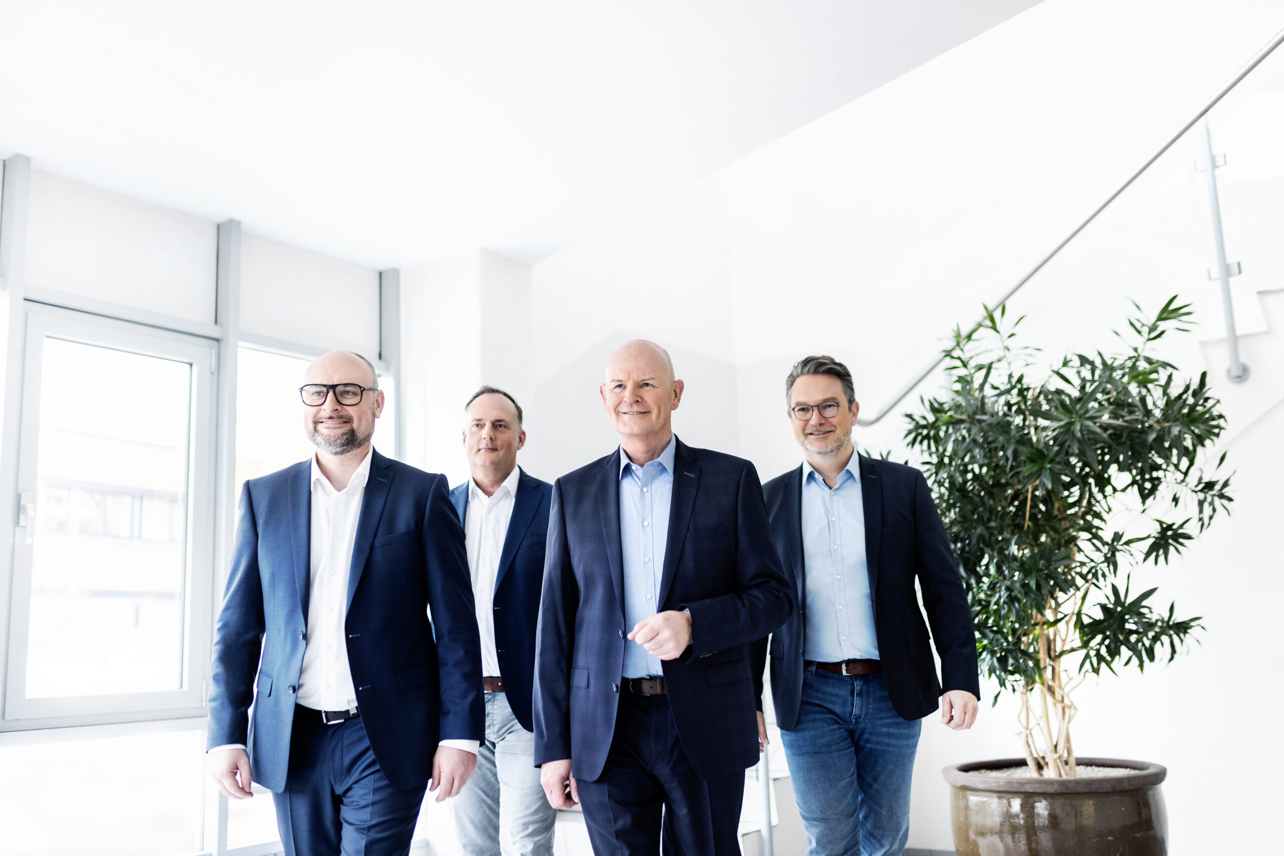 Group photo of the managing directors of the Mediaform Group - from left to right Björn Weber, René Zäske, Jörg Weber and Steffen Marienfeld