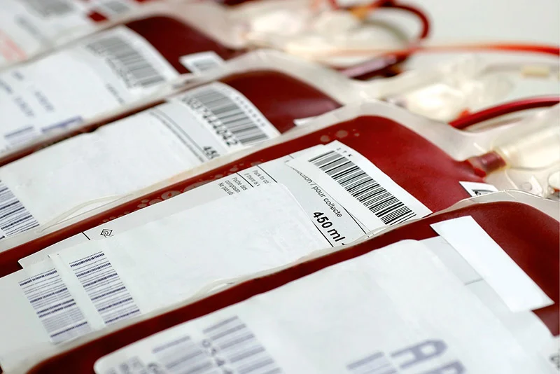 Mehrere Blutspenden mit Barcode-Etiketten zur sicheren Zuordnung